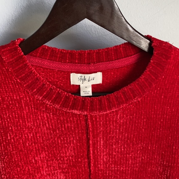 NWT! Style And Co Ladies Red Fuzzy Crew Neck - Picture 2 of 6